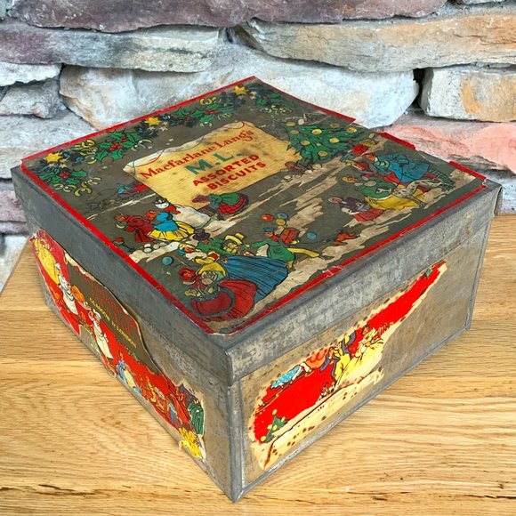 VTG 30s Christmas Tin Macfarlane Lang's M.L. Assorted Biscuits Cookies Holiday - Picture 8 of 13